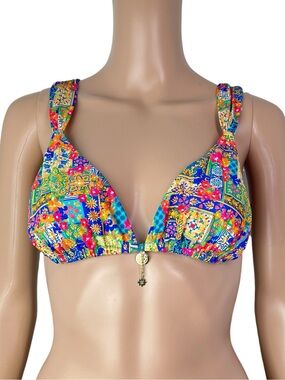 Bydee Cyprus Triangle Floral Print Bright Multicolor Decorative Charm Bikini Top